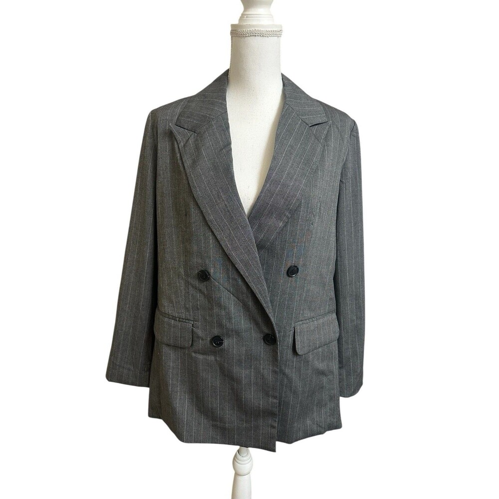 NWT A New Day Women's M Double Breasted Blazer Grey Stripe NEW $40